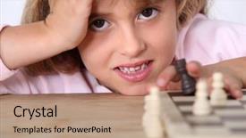  Presentation with alone - PPT theme consisting of mastermind - little girl playing chess alone background and a coral colored foreground