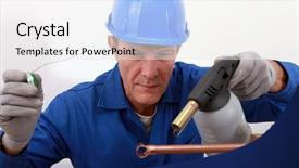  Presentation with soldering - Beautiful PPT layouts featuring mastery - craftsman soldering a copper pipe backdrop and a white colored foreground