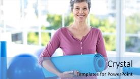  Presentation with corporate yoga - Slide deck consisting of mat while standing in fitness background and a light blue colored foreground