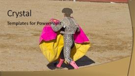  Presentation with bull cart - Colorful PPT theme enhanced with matador and bull in bullfight backdrop and a  colored foreground