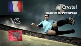  Presentation with team player - Amazing PPT theme having match between two national team backdrop and a  colored foreground