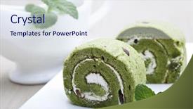  Presentation with matcha - Colorful PPT theme enhanced with matcha cake rolls backdrop and a sky blue colored foreground