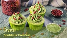 Presentation with matcha - Theme enhanced with matcha cup cakes with goji background and a tawny brown colored foreground
