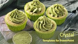  Presentation with matcha green tea - Slide set enhanced with matcha cup cakes background and a tawny brown colored foreground
