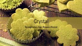  Presentation with matcha - Presentation design having matcha green tea cookies on a wooden table background and a yellow colored foreground