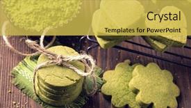 Presentation with matcha - Audience pleasing presentation theme consisting of matcha green tea cookies on a wooden table backdrop and a yellow colored foreground