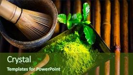  Presentation with matcha green tea - Cool new PPT theme with matcha organic green matcha tea backdrop and a tawny brown colored foreground