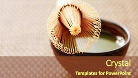  Presentation with tea cup - Cool new PPT theme with matcha traditional japanese tea backdrop and a tawny brown colored foreground