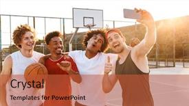 Presentation with photo of armed men - Amazing PPT layouts having matchday - photo of young sporty men backdrop and a red colored foreground