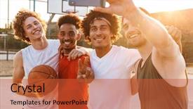  Presentation with handsome - Audience pleasing theme consisting of matchday - young handsome men smiling backdrop and a red colored foreground