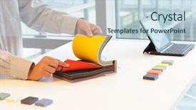  Presentation with fabric - Theme featuring matching - hands looking through color fabric background and a sky blue colored foreground