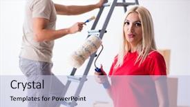  Presentation with home renovation - Theme enhanced with matching - young family doing painting job background and a light blue colored foreground