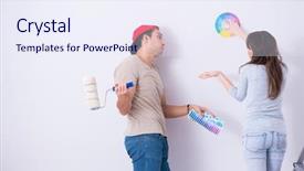  Presentation with home renovation - Slide deck featuring matching - young family doing renovation background and a sky blue colored foreground