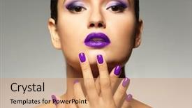  Presentation with makeup - Colorful PPT layouts enhanced with matching - young woman with beautiful lilac backdrop and a coral colored foreground