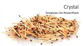  Presentation with pile - Presentation theme enhanced with matchstick - pile of matches isolated background and a white colored foreground