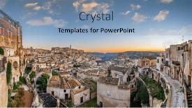  Presentation with dawn - Slide deck with matera-italy-overlooking-sassi-di background and a light blue colored foreground