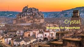  Presentation with dawn - Presentation theme with matera-italy-with-chiesa-rupestre background and a violet colored foreground