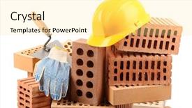  Presentation with white bricks - Presentation theme consisting of material construction - new bricks and building tools background and a blonde colored foreground