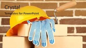  Presentation with construction tools - Audience pleasing presentation theme consisting of material construction - new bricks and building tools backdrop and a gold colored foreground