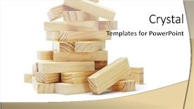  Presentation with colour blocking building blocks - PPT theme having material construction - pile of wooden blocks background and a white colored foreground