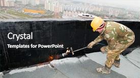  Presentation with bitumen - PPT theme consisting of material construction - roofing felt installation with heating background and a dark gray colored foreground