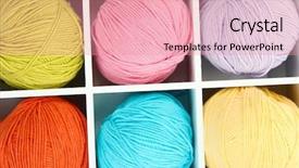  Presentation with knitting - Slide deck consisting of material for knitting in white wooden box closeup background and a coral colored foreground