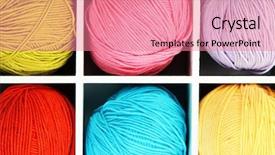  Presentation with knitting - Slide deck with material for knitting in white wooden box closeup background and a coral colored foreground