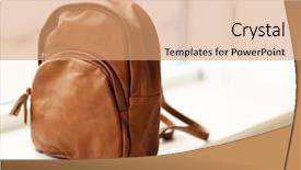 Presentation with leather bag - Beautiful PPT layouts featuring brown leather backpack backdrop and a coral colored foreground