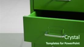  Presentation with cabinet - PPT theme having green cabinet with metal handles background and a forest green colored foreground