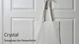  Presentation with textile tights - Beautiful PPT theme featuring doorknob - textile bag hanging on door backdrop and a light gray colored foreground