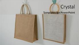  Presentation with paper bag vs plastic bags - Slide deck consisting of jute - two bags hanging on hook background and a light gray colored foreground