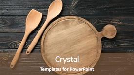  Presentation with utensils - Slide set with material handling equipment - board and utensils on wooden background and a coral colored foreground