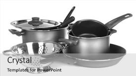  Presentation with cooking utensils - Audience pleasing PPT layouts consisting of material handling equipment - different cooking utensils on white backdrop and a light gray colored foreground