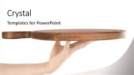  Presentation with female - Slide deck featuring material handling equipment - female hand holding wooden board background and a white colored foreground