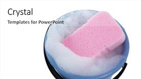  Presentation with soap - Presentation enhanced with material handling equipment - high angle view of sponge background and a white colored foreground