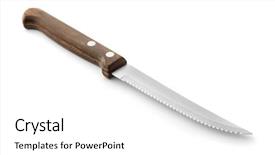  Presentation with rustic wood wooden frame - Slide set having material handling equipment - kitchen knife with wooden handle background and a white colored foreground