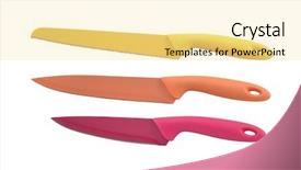  Presentation with knives - PPT theme having material handling equipment - knives ceramic on a white background and a blonde colored foreground