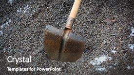  Presentation with metal - PPT layouts consisting of material handling equipment - metal shovel with a wooden background and a dark gray colored foreground