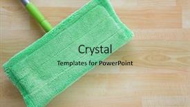  Presentation with floor care and cleaning services - PPT theme with material handling equipment - new clean green microfiber mop background and a seafoam green colored foreground
