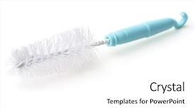  Presentation with plastic bottle pollution - Colorful presentation theme enhanced with material handling equipment - plastic bottle brush isolated backdrop and a white colored foreground