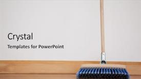  Presentation with wood floor wiht lighting - Slide deck with material handling equipment - sweeping broom with wooden handle background and a light gray colored foreground