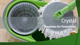  Presentation with yellow green - Beautiful slide set featuring material handling equipment - used round spin mop backdrop and a gray colored foreground