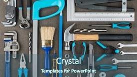  Presentation with tools - PPT theme with material handling equipment - various garage tools background and a ocean colored foreground