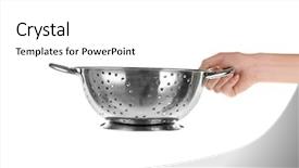  Presentation with cooking templeat - PPT theme consisting of material handling equipment - woman holding colander for cooking background and a white colored foreground