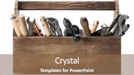  Presentation with tools - Colorful presentation theme enhanced with material handling equipment - wooden toolbox with old tools backdrop and a tawny brown colored foreground