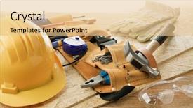  Presentation with equipment - Beautiful slide deck featuring material handling equipment - yellow helmet and tool belt backdrop and a lemonade colored foreground