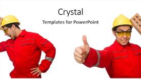  Presentation with construction management - Cool new slide set with material management - construction worker with clay bricks backdrop and a white colored foreground