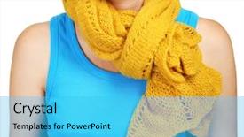  Presentation with newspaper headlines close up - Slides with material method - woman wearing scarf close up background and a  colored foreground