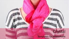  Presentation with woman - Beautiful slide deck featuring material method - woman wearing scarf close up backdrop and a  colored foreground