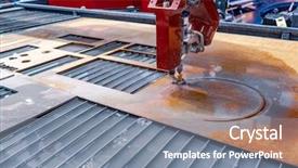  Presentation with material science - Presentation design with material science - cnc water jet cutting machine background and a seafoam green colored foreground